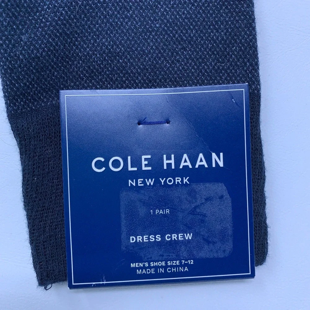 Cole Haan Mens 10-13 Navy Blue Micro Pattern Dress Crew Socks NWT